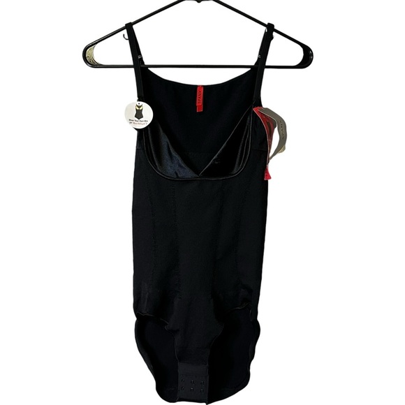 SPANX Slimmer & Shine Open Bust Bodysuit Black‎ Shape Wear Women’s Large - Picture 1 of 14